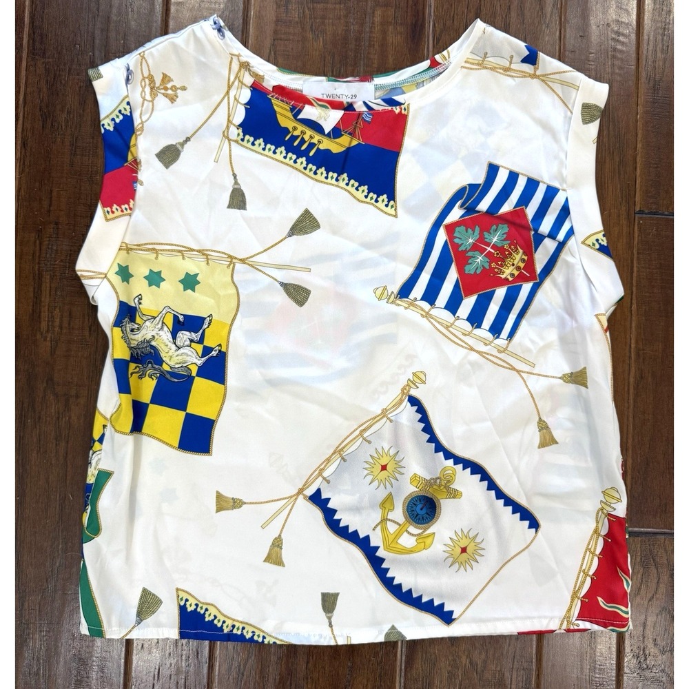 Equestrian Blouse Women's Medium Greece Flags Old Money Preppy Heritage‎ Yacht